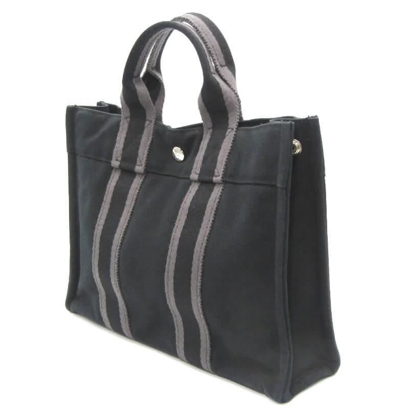 HERMES フランス製 フールトゥPM キャンバス トートバッグ ブラック
