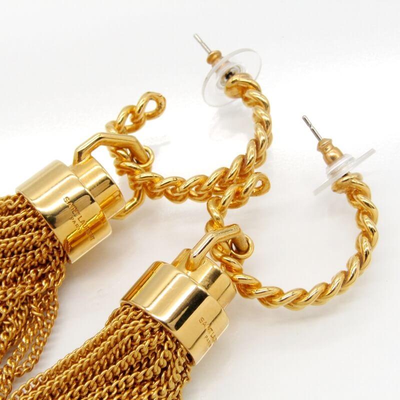 SAINT LAURENT タッセル ピアス メタル ゴールドトーン フープ 