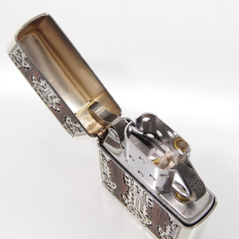 未使用 ZIPPO ジッポー ARMOR Keyhole Wood Inlay SV 2-51b 20年製 アーマー キーホールウッド イン ...