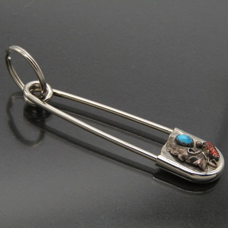 美品 Navajo ナバホ族 セーフティーピン ターコイズ コーラル