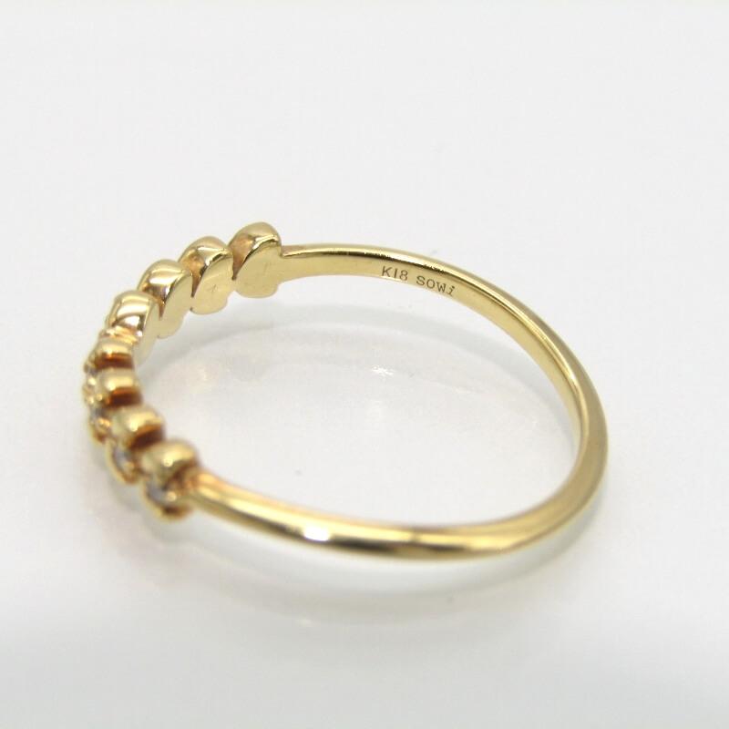 美品 sowi ソーイ リング K18YG ダイヤモンド 9石 リボンモチーフ