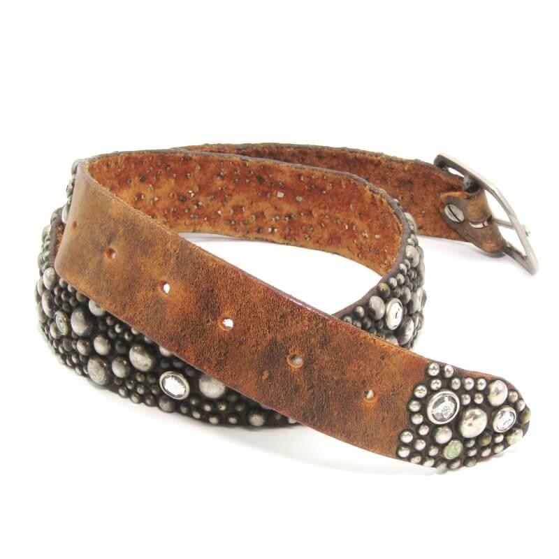 OLD STUD HANDMADE オールドスタッズ ベルト スタッズ ラウンド ストーン メンズ レディース 本革  ブラウン   28010902 |  | 01