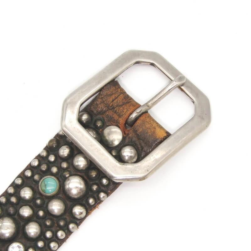 OLD STUD HANDMADE オールドスタッズ ベルト スタッズ ラウンド ストーン メンズ レディース 本革  ブラウン   28010902 |  | 02