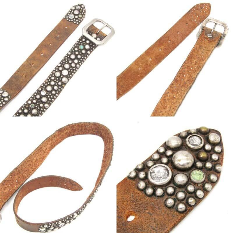 OLD STUD HANDMADE オールドスタッズ ベルト スタッズ ラウンド ストーン メンズ レディース 本革  ブラウン   28010902 |  | 04