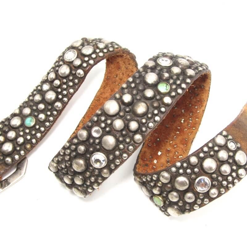 OLD STUD HANDMADE オールドスタッズ ベルト スタッズ ラウンド ストーン メンズ レディース 本革  ブラウン   28010902 |  | 06