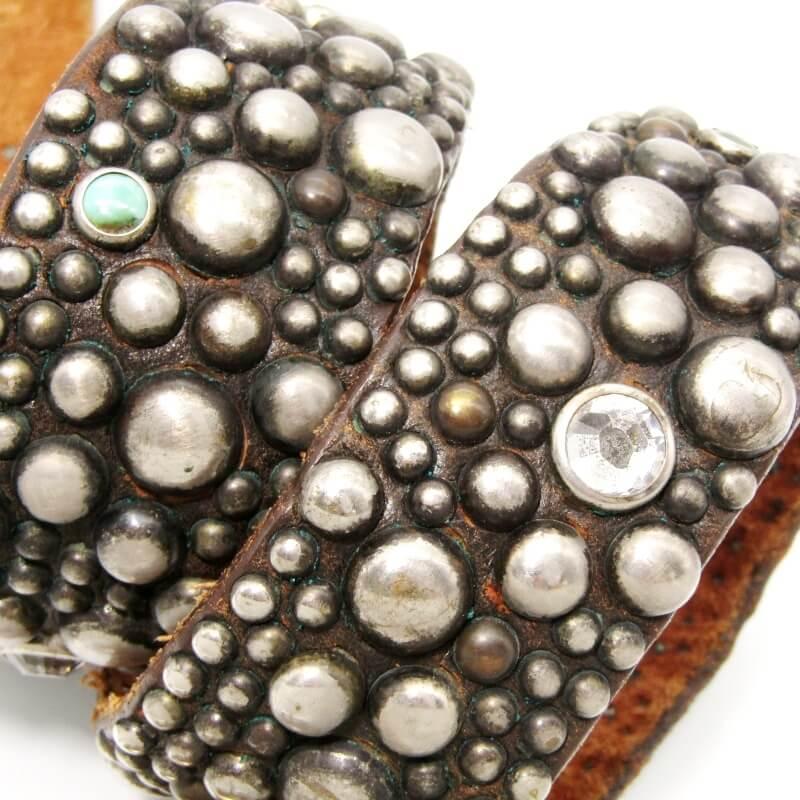 OLD STUD HANDMADE オールドスタッズ ベルト スタッズ ラウンド ストーン メンズ レディース 本革  ブラウン   28010902 |  | 07