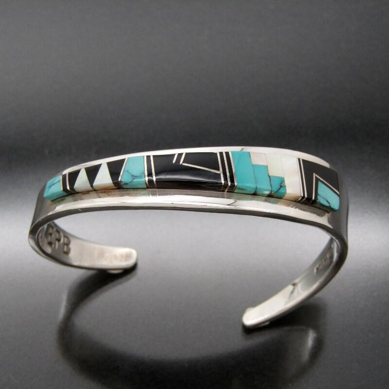 美品 Edward & Patricia Becenti ナバホ族 バングル インレイワーク