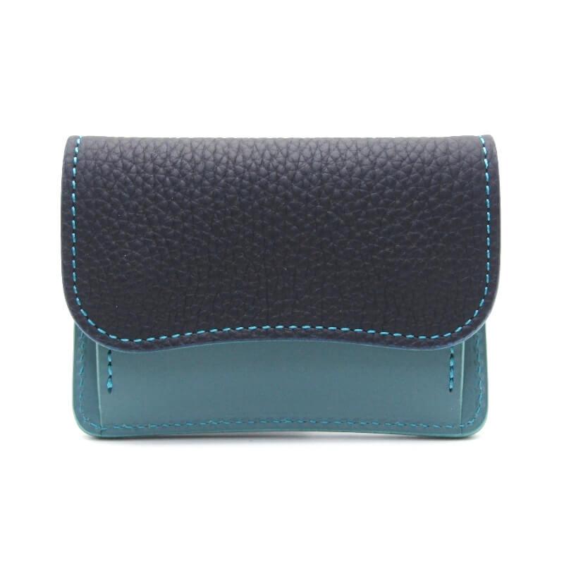 美品 WILDSWANS ワイルドスワンズ 小銭入れ TONGUE イロドリ シュランケンカーフ ブッテーロ ネイビー×ターコイズ   28011920 WILDSWANS（ワイルドスワンズ） 美品 小銭入れ TONGUE イロドリ