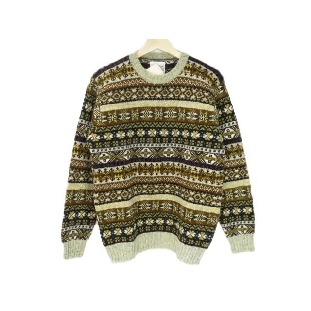 再再販 ニット ジャミーソンズ Jamieson S 未使用 1 27新入荷 フェアアイル 中古 中古 メンズ L オリーブ 総柄 クルーネック トップス