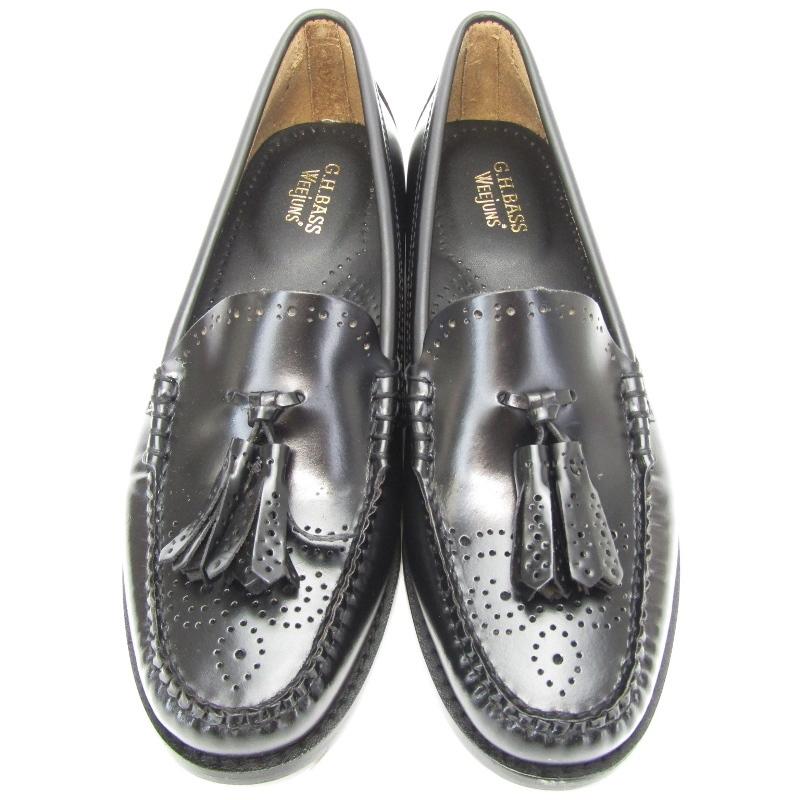 【ジーエイチバス】タッセルローファー 本革 革靴 黒 6.5 美品 未使用 G.H.BASS ジーエイチバス 6.5M ブローグ タッセル