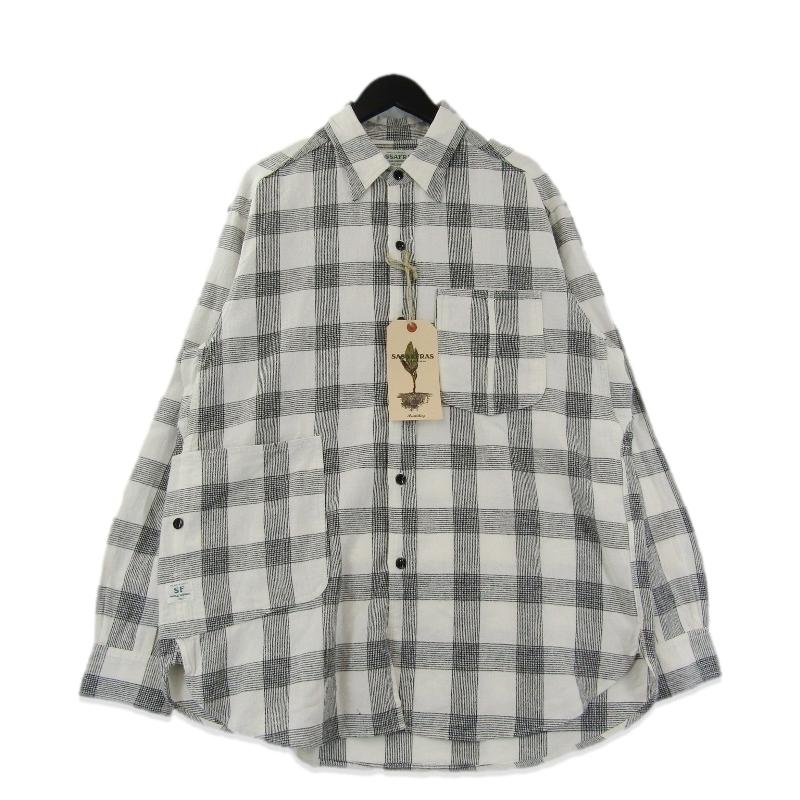 SASSAFRAS / Diggin Shirt C/L Check/長袖シャツ/S/リネン/WHT/SF-231999 SASSAFRAS 未使用 ササフラス Diggin Shirt C/L Check SF-231999 長袖