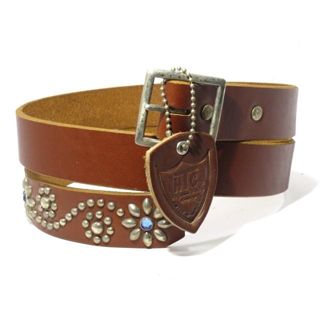 34inch HTC エンドオンリー レザー スタッズベルト ブラウン HTCエイチティーシーエンドオンリースタッズ付きブラウンレザーベルト 34