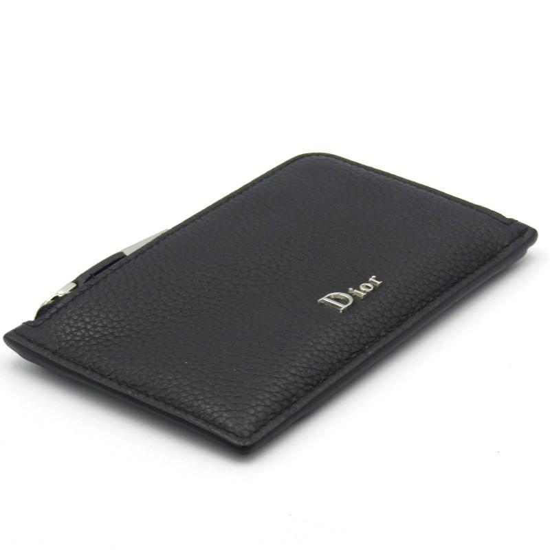 良品 Dior Homme ディオール オム フラグメントケース ZIPPED WALLET カード＆コインケース ミニ財布 ブラック 黒 レザー 革  中古 50009422