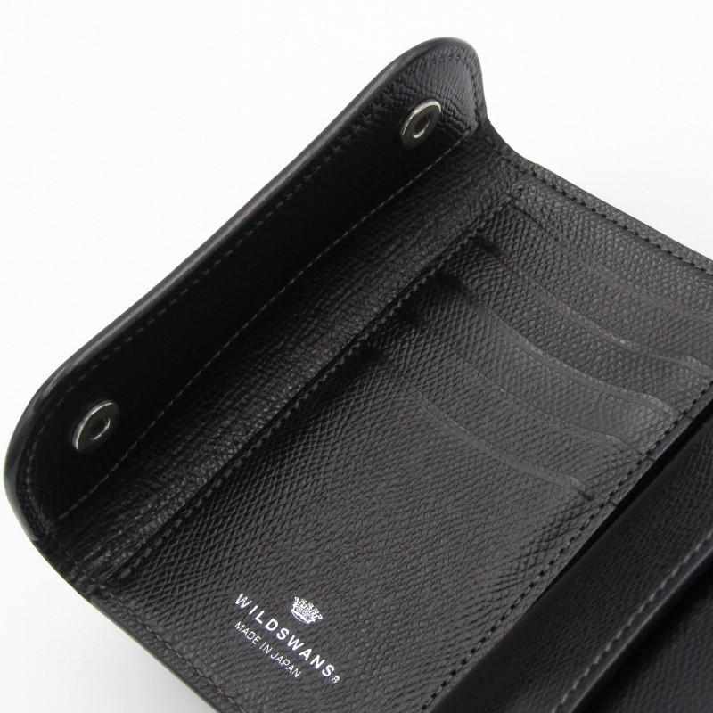 WILDSWANS　BYRNE フルグレイン/ダークステイン 型押しサドル 黒 WILDSWANS 美品 ワイルドスワンズ 三つ折り財布 別注 フル
