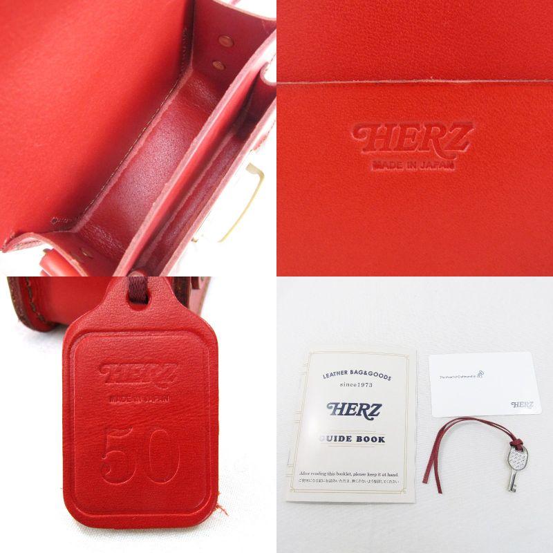 HERZ ヘルツ　クラッチバッグ　赤 オンオフ問わずのスタンダードな持ち手付きセカンドバッグ「革鞄