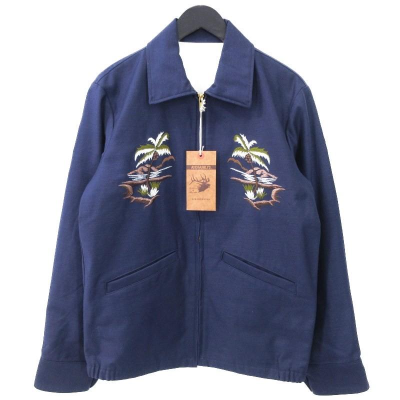 未使用 ANDFAMILYS アンドファミリー スーベニアジャケット JK-1712499 GUAM グアム 刺繍 ジップ ネイビー 紺 38