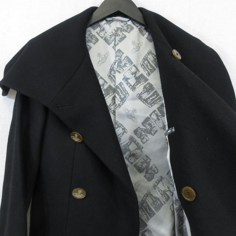 良品 Vivienne Westwood MAN ヴィヴィアンウエストウッド ミントカラー ロングコート 289063-4007 ウール メルトン 黒  44 メンズ 中古 70008855