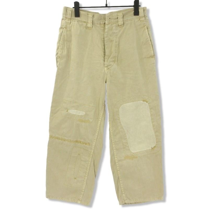 Porter Classicベージュ ワイドチノパン ダメージ加工　膝パッチ付 Porter Classicベージュ ワイドチノパン ダメージ加工 膝パッチ