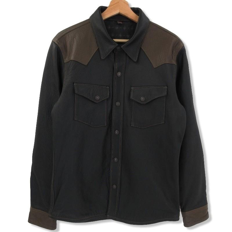 美品 The Flat Head フラットヘッド ディアスキン レザーシャツ 