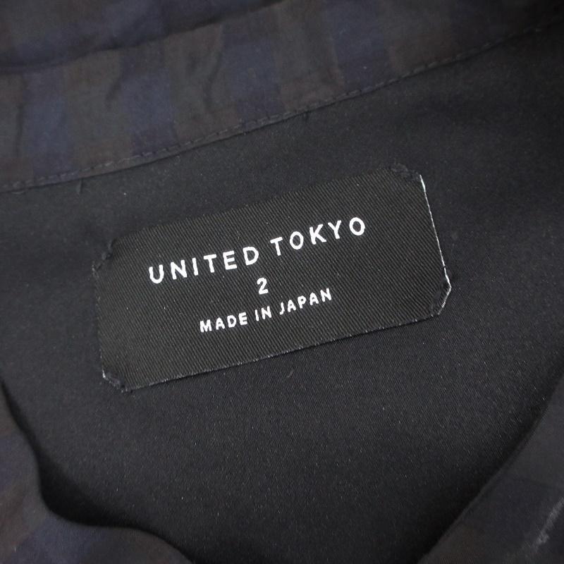 UNITED TOKYO ユナイテッド トウキョウ カンフーシャツ 半袖シャツ ギンガムチェック ビッグシルエット チャイナ 紺 2 メンズ 中古  70010415