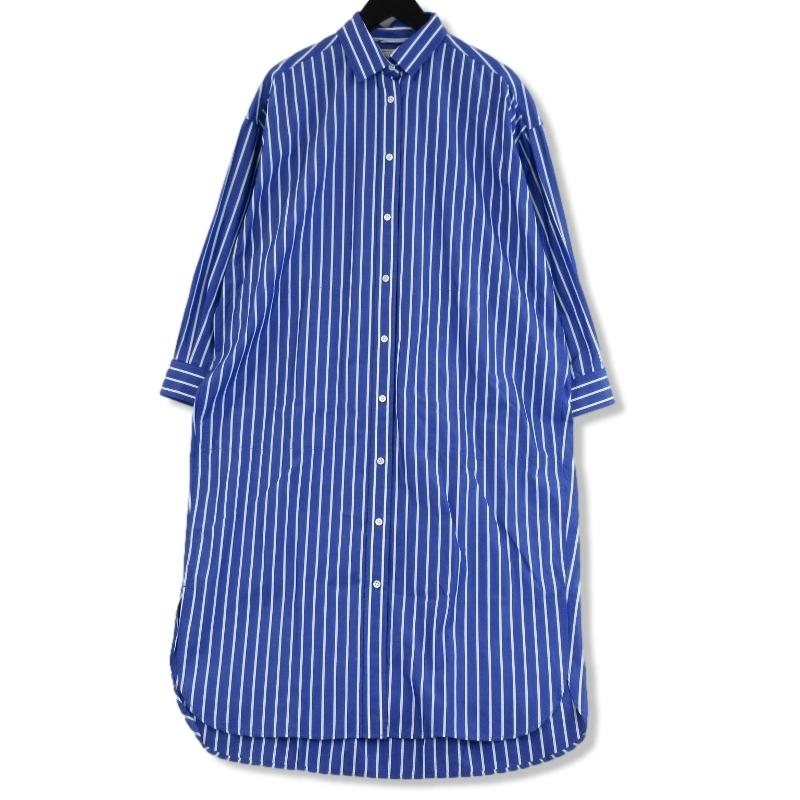 アダムエロペ タイプライター ストライプシャツワンピース ブルー 楽天