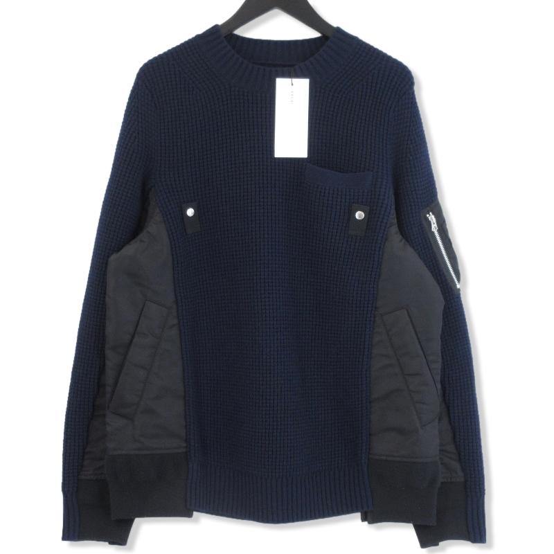 美品 sacai サカイ MA-1 ウールニット プルオーバー SCM-031 22AW Wool