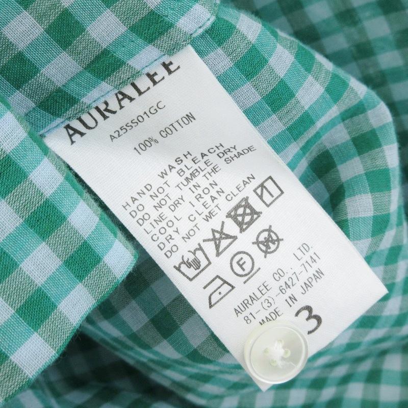 美品 AURALEE オ―ラリー 長袖シャツ A25SS01GC 41800 グリーン 3