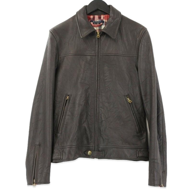 R.NEWBOLD 羊革 レザージャケット ブラック ラムレザー チェック黒 羊