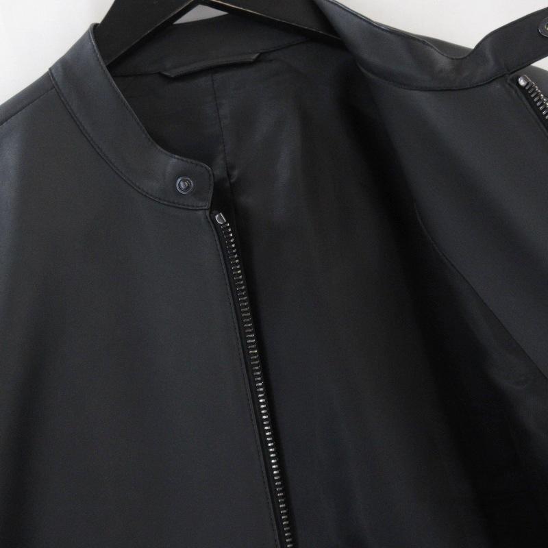 Max Mara ラムレザー ジップジャケット 黒 42 美シルエット シングル