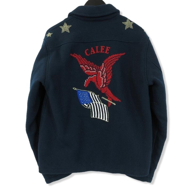 CALEE キャリー コットン スーベニアジャケット 刺繍 中綿 COTTON SOUVENIR JACKET ネイビー 紺 L