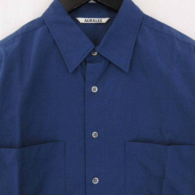美品 AURALEE オーラリー 半袖シャツ A20SS10TN オーバーサイズシャツ コットン 日本製 ネイビー 紺 3 71006828