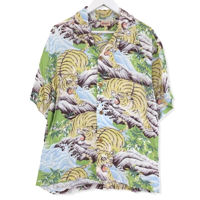 SUN SURF 美品 サンサーフ 半袖アロハシャツ SS30115 白虎 FIGHTING 