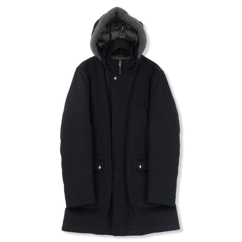 美品 HERNO ヘルノ ダウンコート PI0802U-33318 NEW WOOL CASHMERE ネイビー 50 71008311 ...