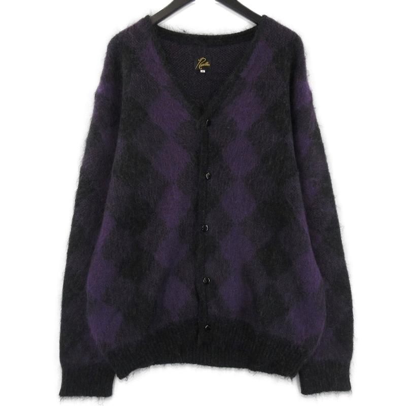 Needles モヘアカーディガン L チェック柄 パープル 23FW】Needles ニードルズ モヘアカーディガン アーガイル