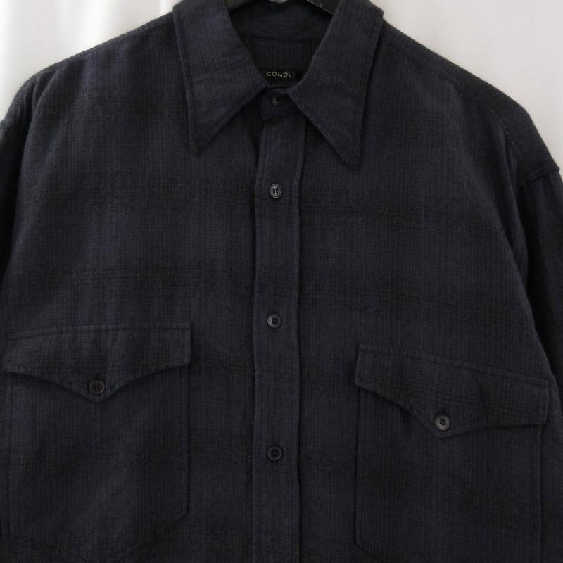 COMOLI 21AW ウールシルクワークシャツ サイズ1 ネイビー 中古・古着通販】COMOLI (コモリ) ウールシルクシャツ ネイビー