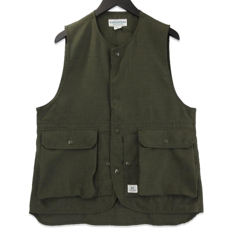 ササフラス sassafras ベスト Mサイズ　オリーブ SASSAFRAS 美品 ササフラス CULTIVATOR VEST ワークベスト