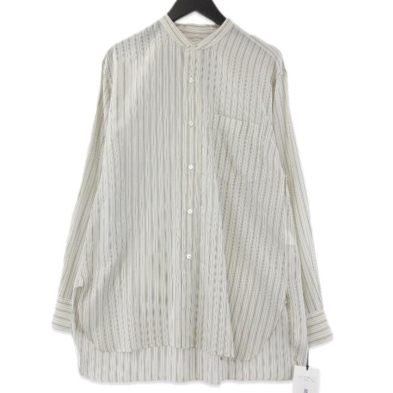 未使用 YLEVE イレーヴ ACETATE CUPRA STRIPE NO COLLOR SHIRT 170  