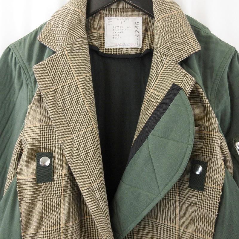 sacai サカイ ブラウンチェックコート ブルゾン アウター sacai（サカイ） グレンチェックドッキングフライトジャケット 19