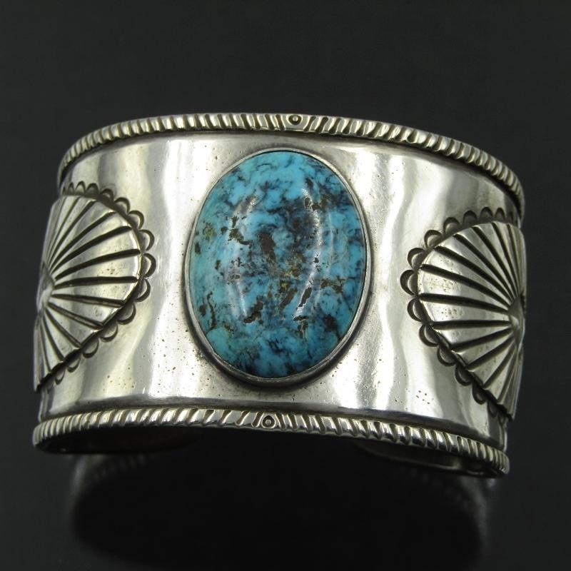 良品 Jesse Robbins クリーク族 バングル ターコイズ ブルーダイヤモンド ジェシーロビンス インディアンジュエリー 中古