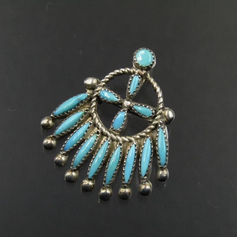 美品 Zuni ズニ族 ペンダント ターコイズ ピンバッチ トップ 80005290  