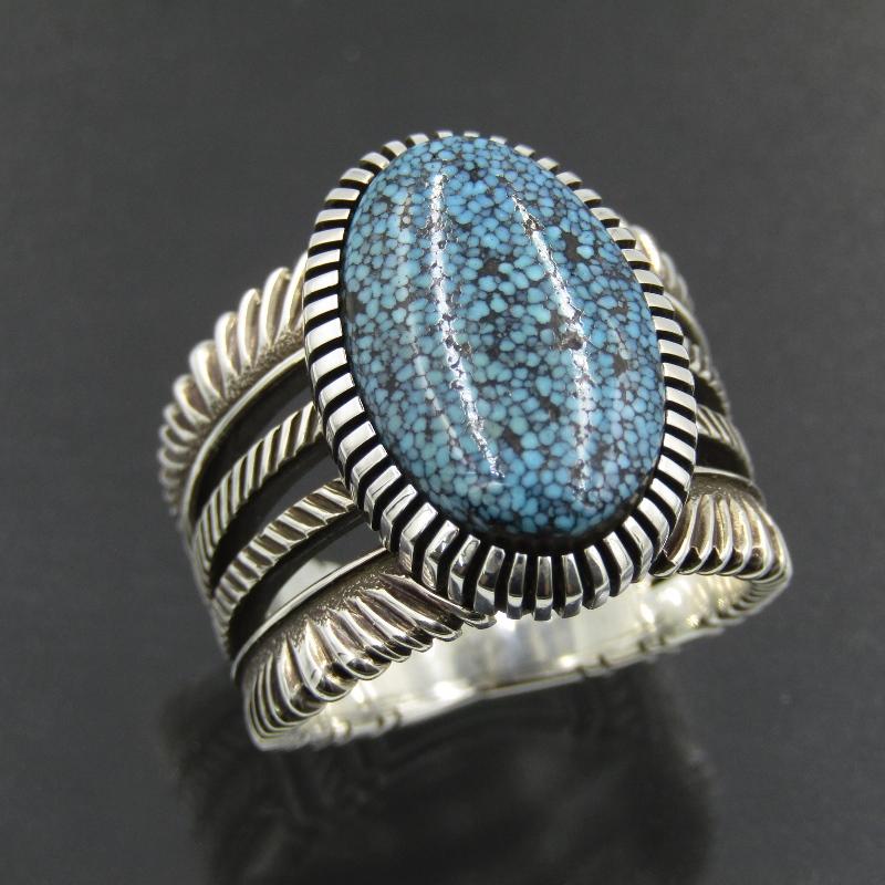 美品 Ron Bedonie ナバホ族 リング キングマン ターコイズ 