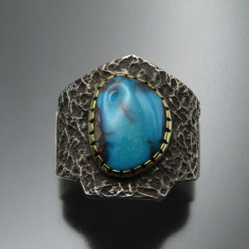 美品 Aaron Anderson ナバホ族 リング ビズビー ターコイズ K18