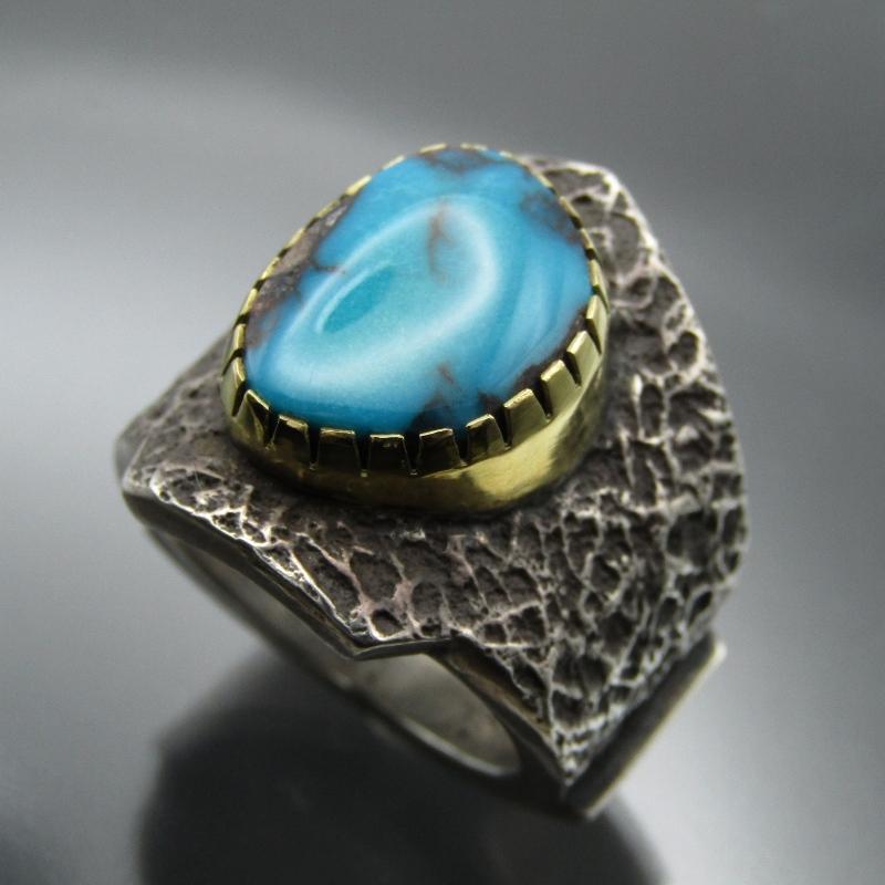 美品 Aaron Anderson ナバホ族 リング ビズビー ターコイズ K18