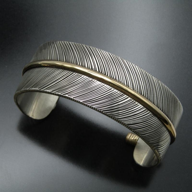 美品 Harvey Mace ナバホ族 バングル フェザー シルバー 12KGP