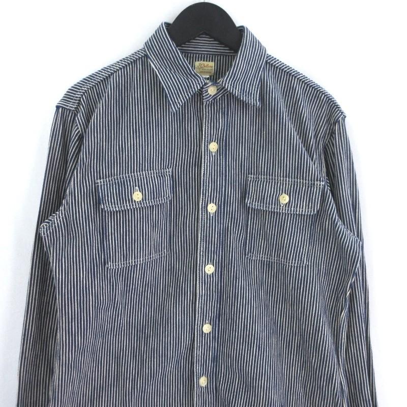 美品デラックスウエアヒッコリー ストライプ柄ネルシャツ M DELUXEWARE デラックスウエア 長袖ワークシャツ HV-01 HICKORY NEL