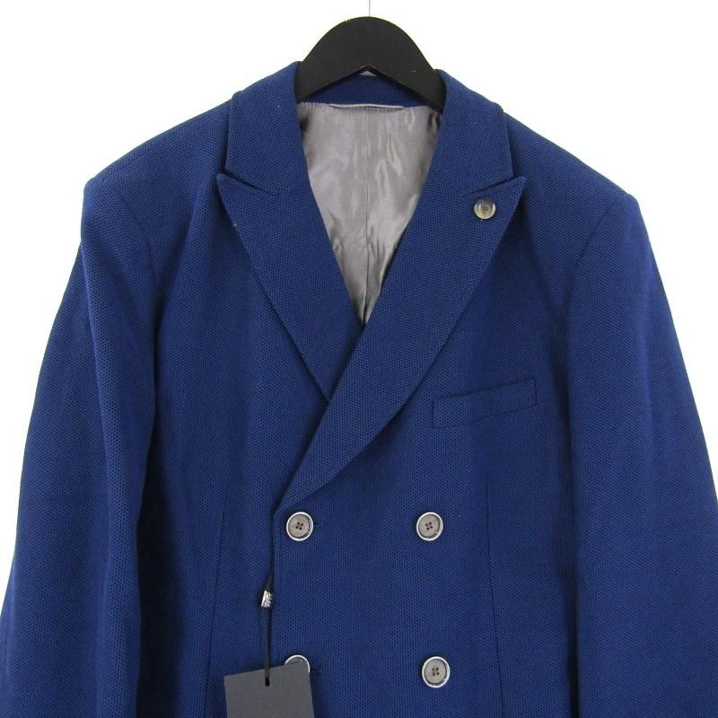 良品 Hugo Boss ヒューゴボス テーラードジャケット ニット コットン 無地 ダブルボタン jacket ジャケット ブルー 青 40 メンズ  中古 92001138