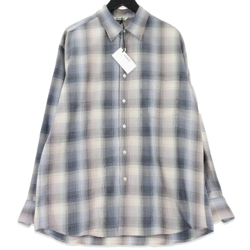 美品 AURALEE オーラリー SUPER LIGHT WOOL CHECK SHIRT A24AS01LC