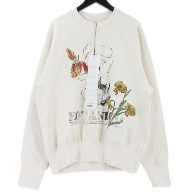未使用 KHOKI コッキ Vintage finished sweatshirt 24fw-t-04 スウェット 刺繍 プリント ヴィンテージ加工  オートミール 2  99000994 未使用 KHOKI コッキ Vintage finished sweatshirt 24fw-t-04