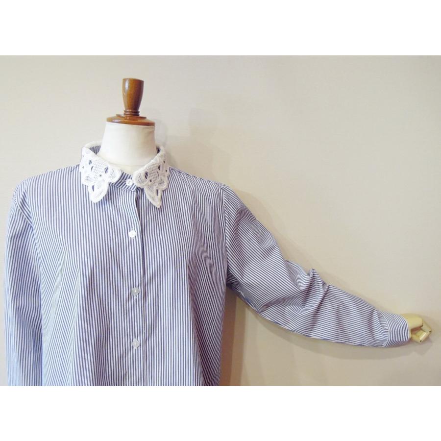 襟レース長袖ストライプシャツ レディース ブラウス 新品 未使用 ボタンダウン ブルー 青 通販 11号 L C 6nd セレクトショップ クラシカ 通販 Yahoo ショッピング