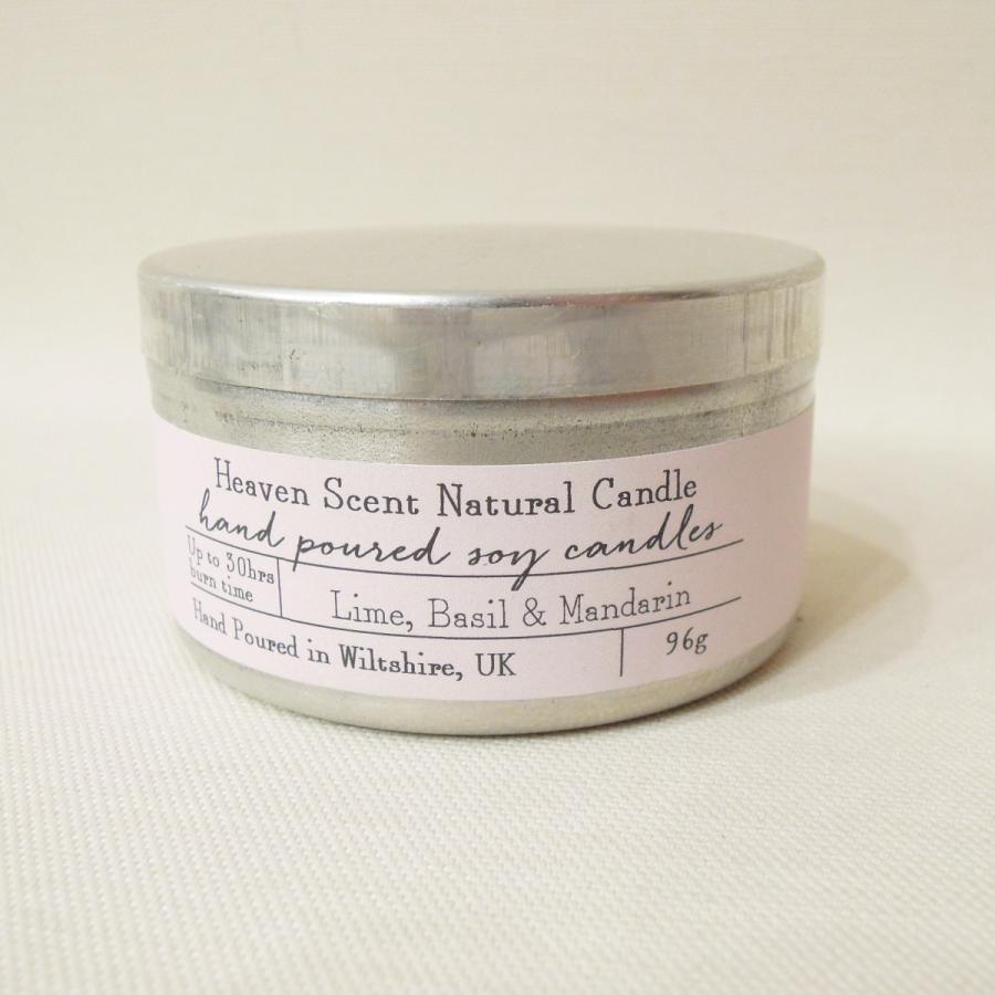 HEAVEN SCENT ヘブンセント トラベルティン缶アロマキャンドル 天然エッセンシャルオイル ライム.バジル